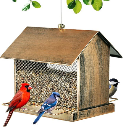 Bird Feeder, Large Capacity Bird Feeders for Outdoor Hanging Hold 4 LB Seed, Heavy Duty Metal Wild Birdfeeder with 2 Perches, Sturdy & Easy to Refill