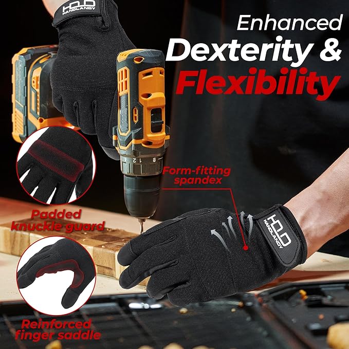HANDLANDY Work Gloves for Men & Women, Utility Mechanic Working Gloves Touch Screen, Flexible Gardening Gloves for Yard
