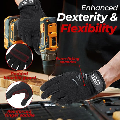 HANDLANDY Work Gloves for Men & Women, Utility Mechanic Working Gloves Touch Screen, Flexible Gardening Gloves for Yard