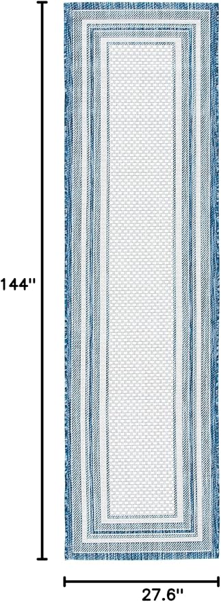 SAFAVIEH Washable Rug Outdoor Courtyard Collection - 2'3" x 12' Runner, Ivory & Navy, Non-Shedding & Easy Cleaning, Ideal for Patio, Entryway, Mudroom, Hallway, Kitchen (CY8475-53412)