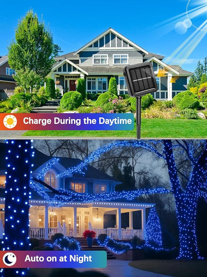 4 Pack Solar Christmas Lights Outdoor Waterproof, 132FT 400LED Solar String Lights Green Wire Fairy Lights, Solar Twinkle Lights with 8 Lighting Modes for Xmas Garden Decorations (Blue)