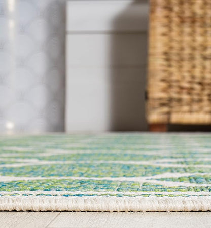 JONATHAN Y Moroccan Trellis Indoor Outdoor Runner Rug 2X10 Cream/Green, Trebol Textured Weave for Backyard, Patio, Porch, Easy-Cleaning, High Traffic, Pet-Friendly, Non-Shedding (SMB109I-210)