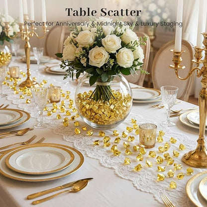 DomeStar 150PCS Gold Acrylic Ice Rocks – Faux Gems Nuggets Vase Fillers Pot of Gold, Glitter Party Decorations, DIY Crafts & Table Scatter