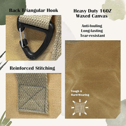 Waxed Canvas Utility Tote Bag, Large Capacity Multi-Pocket Garden Tool Bag, Heavy Duty Waterproof Work Tote for Camping, Gardening, Organizer Storage Bag for Men Women (Khaki)