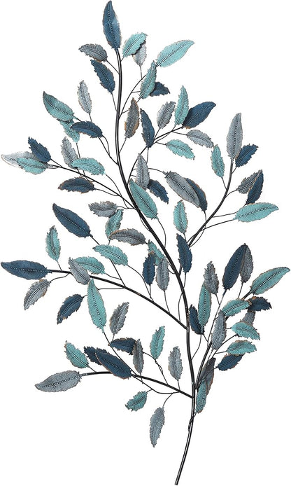 Deco 79 Metal Leaf Home Wall Decor Wall Sculpture with Black Stems, Wall Art 31" x 2" x 45", Blue