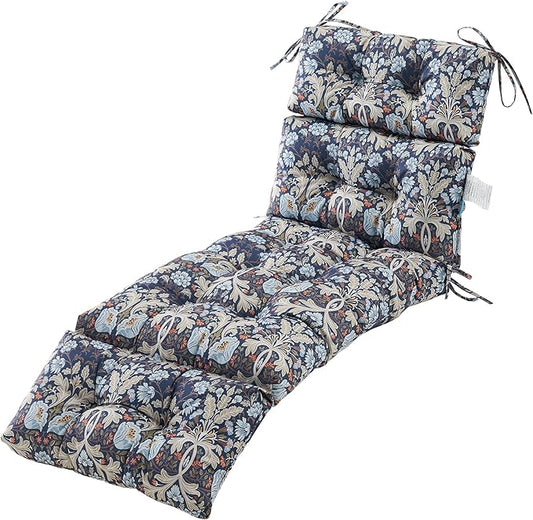 ARTPLAN Outdoor Chasie Lounge Tufted Thick Cushion with Ties,Replacement Wicker Chair Cushion for Paito Fruniture,72x22x4inches,All Weather,Floral