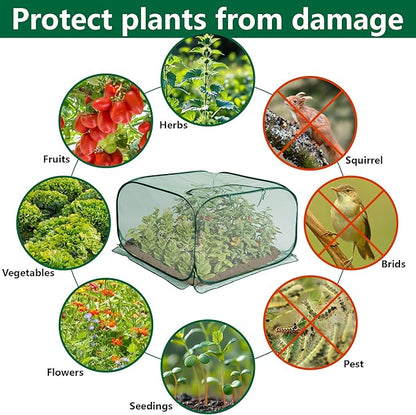 35" x 35" x 27.5" Pop Up Mesh Plant Cover, Foldable Plant Protector Mesh Plant Enclosure, Garden Net Cage Guard Cover with 4 Ground Stakes for Protecting Plant Vegetable Fruit from Birds Insects