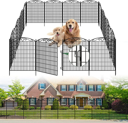 Outdoor Dog Fence for Yard, 10 Pack Fences with Latch Suitable for Patio Garden Yard, 33in(H) x 21.6ft(W) Decorative Fencing Panels for Detering Animals (10 Packs)