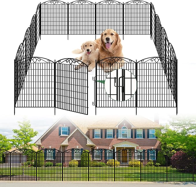 Outdoor Dog Fence for Yard, 15 Pack Fences with Latch Suitable for Patio Garden Yard, 33in(H) x 32.5ft(W) Decorative Fencing Panels for Detering Animals (15 Packs)