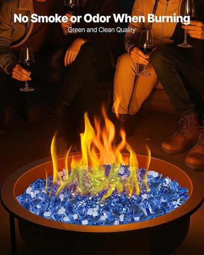 VEVOR Fire Glass, 10LBS / 4.5KG High-Temperature Resistant Fireplace Rocks, 1/4-Inch / 6.35 mm Reflective & Smokeless Firepit Glass Rock, High Luster Stone Landscaping for Fire Pit Table, Cobalt Blue