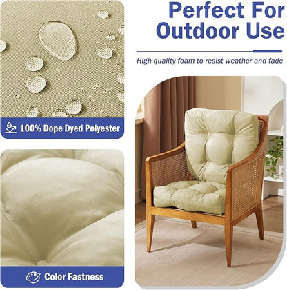 Outdoor Chair Cushions Set of 4, Patio Chair Cushions with Ties, 19x19+5” Tufted Outdoor Seat Cushions, Waterproof Patio Furniture Cushions, Outdoor Dining Chair Pads, Beige