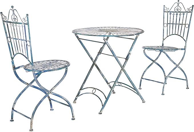 SAFAVIEH Outdoor Collection Belen Antique Blue 3-Piece Bistro Set