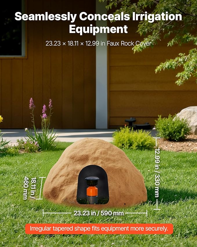 VEVOR Faux Rock Cover, Outdoor Fake Rock Well Pump Cover, Realistic Natural Texture, Lightweight & Weather-Resistant Artificial Boulder for Landscaping Garden Yard Décor, Sandy Brown, Medium Size