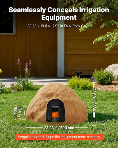 VEVOR Faux Rock Cover, Outdoor Fake Rock Well Pump Cover, Realistic Natural Texture, Lightweight & Weather-Resistant Artificial Boulder for Landscaping Garden Yard Décor, Sandy Brown, Medium Size