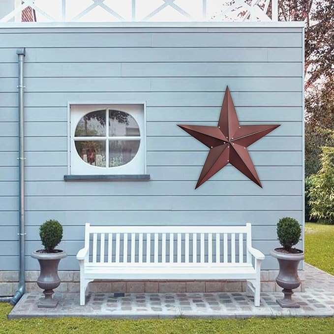 JoyEvy 36" Large Barn Star-Red Black Barn Stars Outdoor Decoration-Metal Star for Outside Texas Stars Art Rustic Vintage Western Country Home Farmhouse Primitive House Decor- Primitive Wall Décor