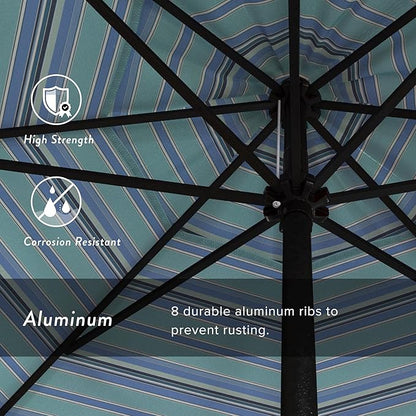 California Umbrella 9' Rd Aluminum Patio Umbrella, Crank Lift, Auto Tilt, Black Finish, Sunbrella Dolce Oasis