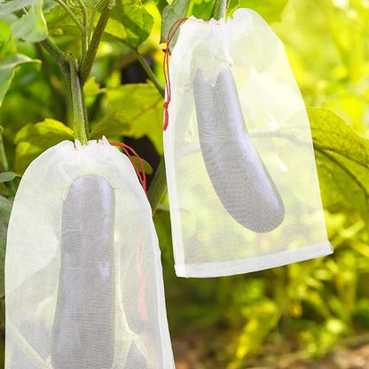 Fruit Protection Bags for Fruit Tree, 50pcs 8x12 in Grape Netting Bags with Drawstring, Reusable Cover Mesh Protect Plants Flowers Veggies from Insects Birds Flies