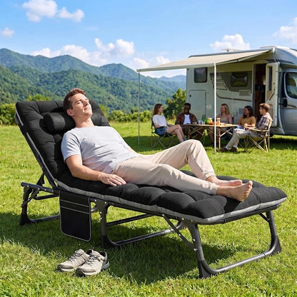 ABORON 3-in-1 Folding Patio Lounge Chair, 440LB Heavy-Duty Tri-Fold Guest Bed with Plush Cotton Cushion, No Assembly Adjustable Recliner for Office Nap, Patio Sunbathing, Poolside & Camping