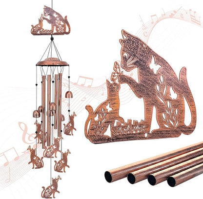 Cat Wind Chimes Outdoor Cat Gifts for Women Men Mom Gardening Birthday Gifts Metal Memorial WindChimes for Outside/Indoors, Lawn, Patio, Yard Art, Garden Decor, Yard Decorations