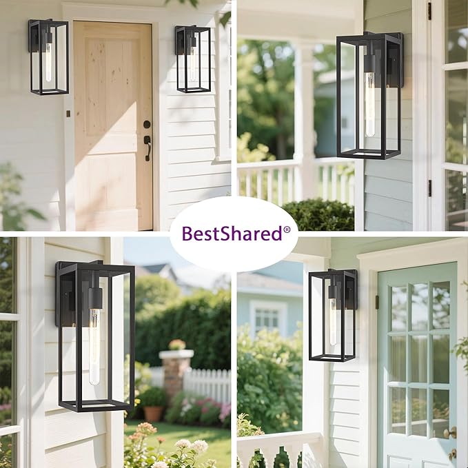 Bestshared Outdoor Wall Sconce Lights,Exterior Wall Lighting Fixtures with Clear Glass, Anti-Rust Modern Black Outside Lantern Lamp for House Front Porch Doorway Patio (Black, 15"-4 Pack)