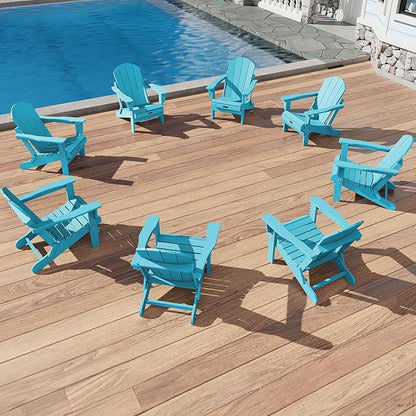 SERWALL Folding Adirondack Chair Weather Resistant Patio Chair Outdoor Chairs Set of 8 Painted Adirondack Chairs - Light Blue
