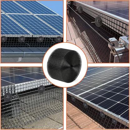 6in x 50ft Solar Panel Bird Guard & Critter Guard Mesh Kit, PVC Coated Wire Mesh Bird Wire with 60 Clips, 100 Cable Ties, Gloves, Pliers, DIY Bird Netting Solar Panel Bird Mesh Barrier
