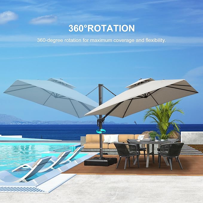 PURPLE LEAF Cantilever Patio Umbrella Outdoor Aluminum Offset Square Umbrella Windproof Heavy Duty Hanging Outside Umbrella for Deck Pool Garden