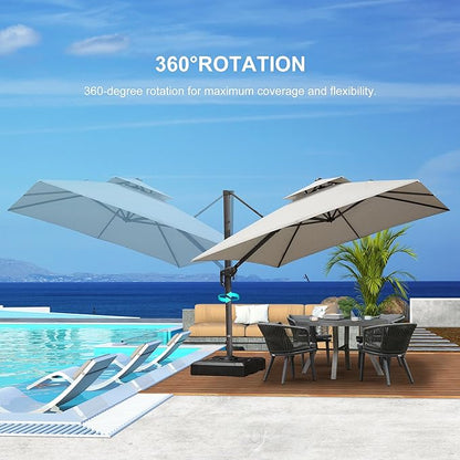 PURPLE LEAF Cantilever Patio Umbrella Outdoor Aluminum Offset Square Umbrella Windproof Heavy Duty Hanging Outside Umbrella for Deck Pool Garden