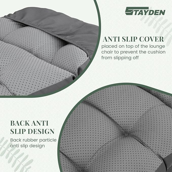 Outdoor Lounge Chair Cushions, Chaise Lounge Chair Cushions Replacement for Patio Furniture with Ties Waterproof Fabric Pool Chasie Cushion 74.4 x 22 x 4.7 Inches (Grey)