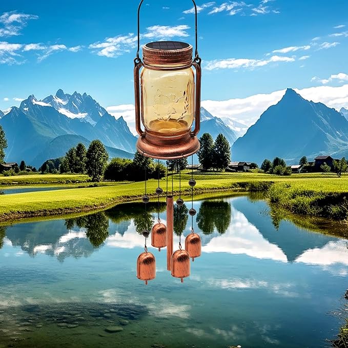 2 Pack Solar Wind Chimes for Outside for Mom Women Grandma,Solar Mason Jar Wind Chime Light Unique Hanging Wind Chimes Outdoor,IP65 Waterproof, Yard Garden Terrace Courtyard