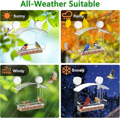 Gbekery Window Bird Feeder with Strong Adhesive Suction Cups, Clear Bird Feeders for Window Viewing, Acrylic Window Bird Houses for Viewing Inside, Suction Bird Window Feeder for Cats