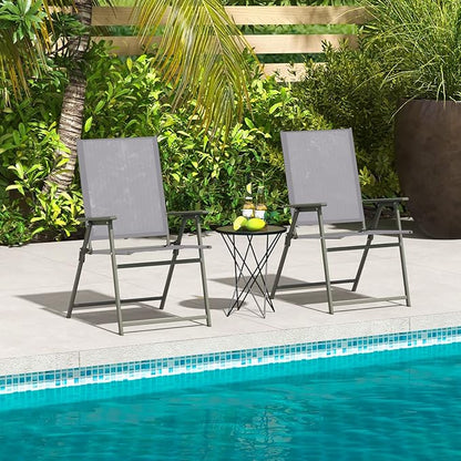 Giantex Patio Folding Chairs, Outdoor Lawn Chairs with Rustproof Metal Frame, Portable Dining Chairs for Porch, Deck, Garden, Backyard, Camping (1 Count (Pack of 2), Gray)