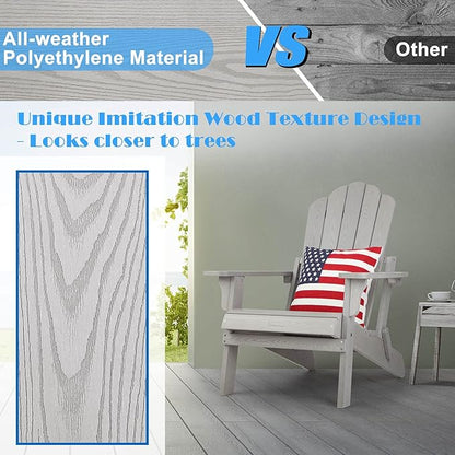 hOmeHua Folding Adirondack Chair, HIPS Foldable Adirondack Chairs Weather Resistant, Plastic Outdoor Chair for Patio, Backyard Deck, Fire Pit Lawn Porch (Grey)