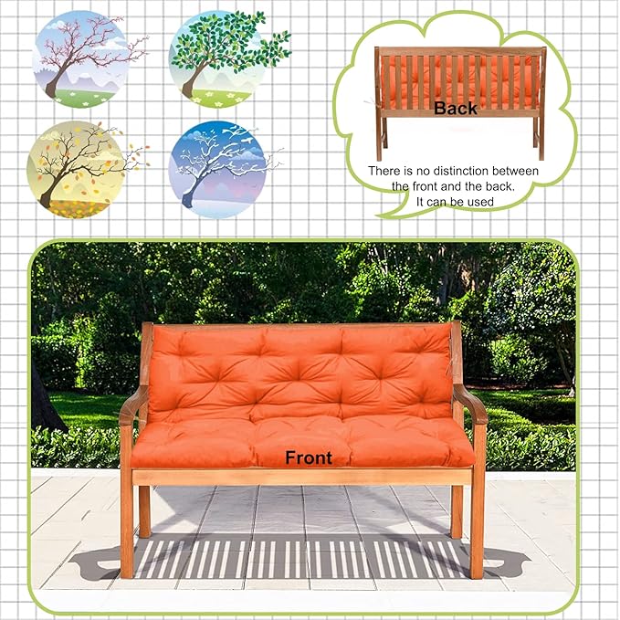 Replacement Cushions for Outdoor Swing, Outdoor Cushions for Patio Furniture with Backrest, Waterproof Thicken 4" Porch Swing Cushions, for Outdoor Patio Garden Furniture(Orange 40 * 47 in)