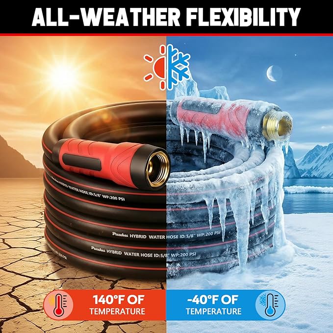 Garden Hose 25ft x 5/8", NON-EXPANDABLE Heavy Duty Premium Flexible Water Hose, No Kink, Leakproof, Lightweight Hybrid Hose with Male to Female Fittings for Household&Backyard