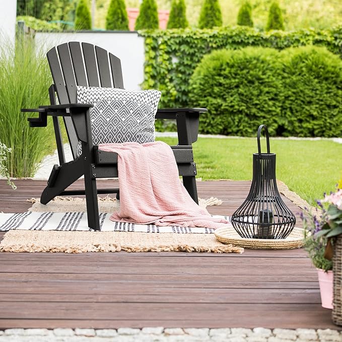 FUNBERRY Folding Adirondack Chair Set of 4, All Weather HDPE Fire Pit Chairs with Cup Holder for Outdoor