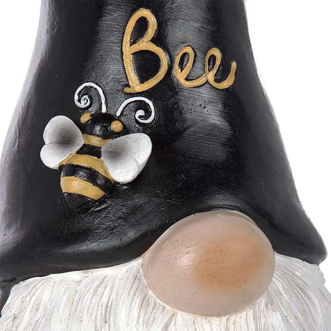 Alpine Corporation 12" H Let It Bee Indoor/Outdoor Garden Gnome Statue, Black/Yellow