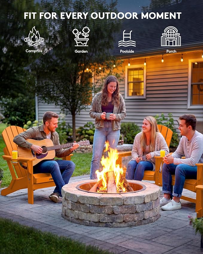 SERWALL Adirondack Chair for Patio Garden Outdoors Heavy All-Weather Fire Pit Chairs - Orange