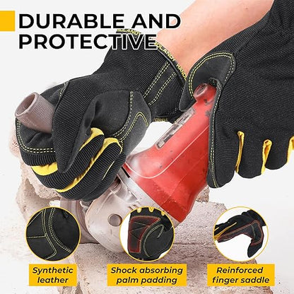 HANDLANDY Work Gloves Mens & Women, Utility Safety Mechanic Working Gloves Touch Screen, Flexible Breathable Yard Work Gloves (X-Large, Black-Yellwo)