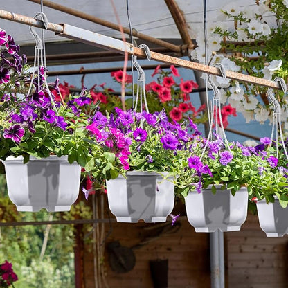 Roshtia 50 Pcs 5.9 inch Plastic Hanging Plant Pots with Hooks Flower Pots Baskets Outdoor Hanging Nursery Planter Holder for Home Garden Balcony Porch(Gray White, 5.9 inch)
