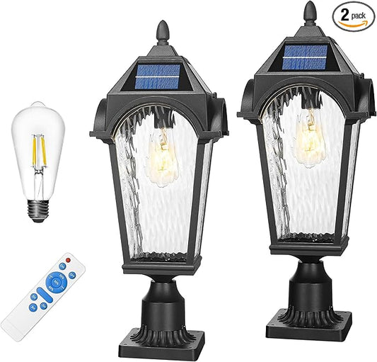 FEMILA Solar Post Lights Outdoor 2 Pack, Dusk to Dawn Lamp Posts Outdoor Lighting, Aluminum Glass Light Posts for Outside Driveway Garden, 4FYX90P-2PK -SL BK