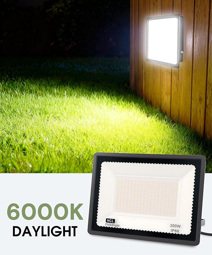 L LOHAS LED 300W Dusk to Dawn Floodlight, IP66 Waterproof Plug in Floodlights, IP66 Waterproof Plug in Floodlights, 6000K Daylight Work Light, Security Lights for Yard, Garage, UL Listed, 2Pack