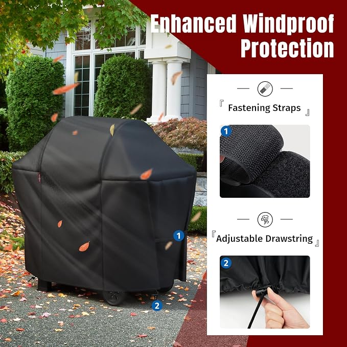 SHINESTAR 52 Inch Grill Cover for 49-52" Most 3-4 Burner Gas Grills, Heavy Duty Oxford Fabric BBQ Cover Waterproof UV Protection, Windproof with Magic Tape & Drawstring Bottom