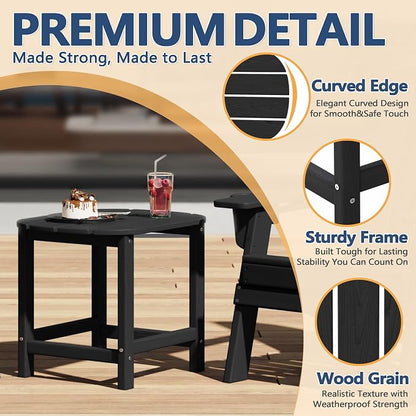 Outdoor Adirondack Side Table for Patio Porch Pool, 18" HDPE Weather Resistant End Table for Backyard and Indoor Use, Easy Maintenance & Indoor Outdoor Durable Construction(Black)