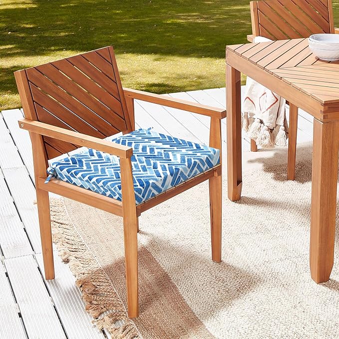 LVTXIII Outdoor Chair Cushions, Fade-Resistant Patio Furniture Cushions Outdoor Square Corner Chair Pads with Ties for Dining Chairs and Garden Furniture Decoration, 18.5"x16"x2" Set of 2, Blue Bricks