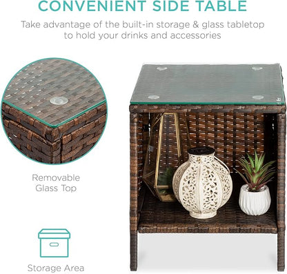 Best Choice Products 3-Piece Outdoor Wicker Conversation Bistro Set, Space Saving Patio Furniture for Garden w/Side Table - Brown/Tan