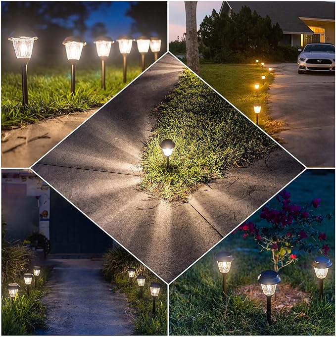 XMCOSY+ Solar Pathway Lights Outdoor, 6 Pack Decorative Bubble Glass Garden Lights, 10/25 LM Brightness Warm White Glow, Auto On/Off Waterproof Landscape Lighting for Yard Walkway Driveway Lawn Patio