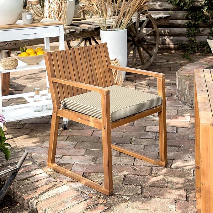 LVTXIII Outdoor Seat Cushions Seasonal Replacement Chair Cushions, Patio Chair Pads with Ties for Dining Chairs and Garden Furniture, (Square Back, 18.5"x16"x2", 2 Pack, Strip Beige)