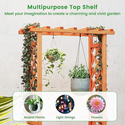 S AFSTAR Raised Garden Bed with Trellis, Wood Planter Box with Hanging Roof & Drainage Holes for Climbing Plants, Vines, Flowers & Vegetables, Indoor Outdoor Plant Container for Patio & Yard