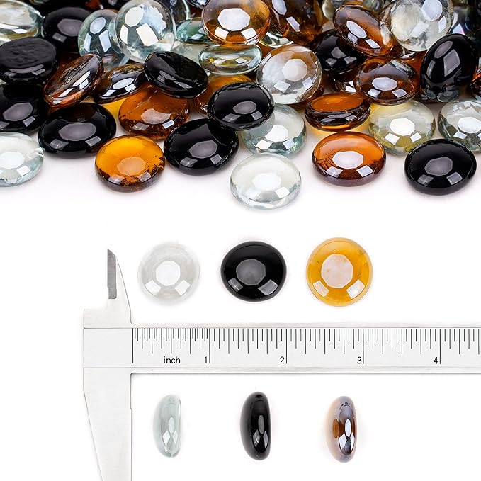 Stanbroil 10-Pound Blended Fire Glass Beads - 1/2 inch Fire Glass Drops Blend Onyx Black, Crystal Ice, Caramel Reflective for Indoor and Outdoor Gas Fire Pits and Fireplaces